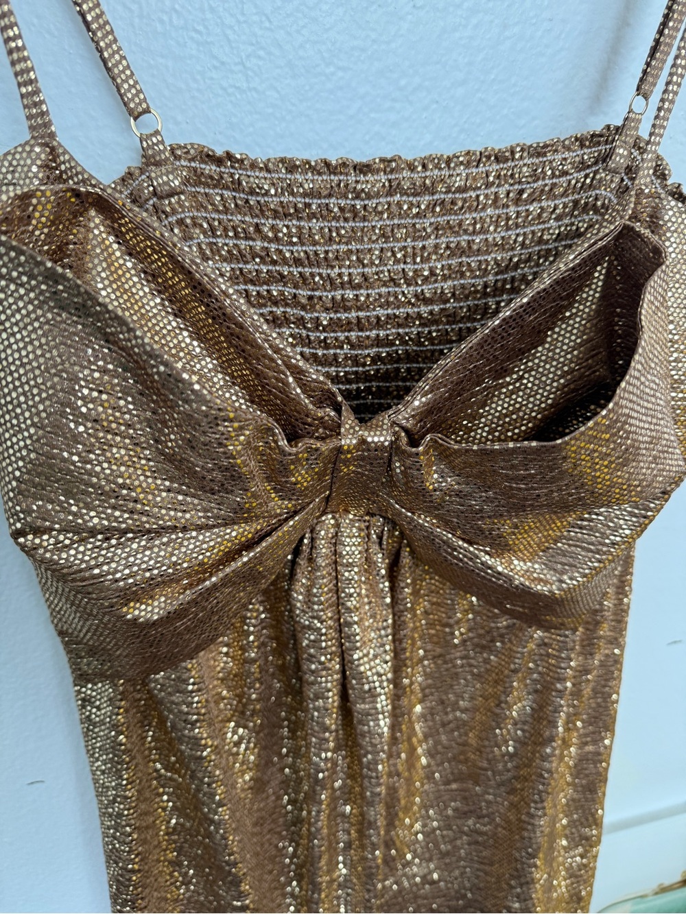 Show Me Your MuMu Gold Metallic Bow-Front Spaghetti Strap dress - Picture 2 of 4